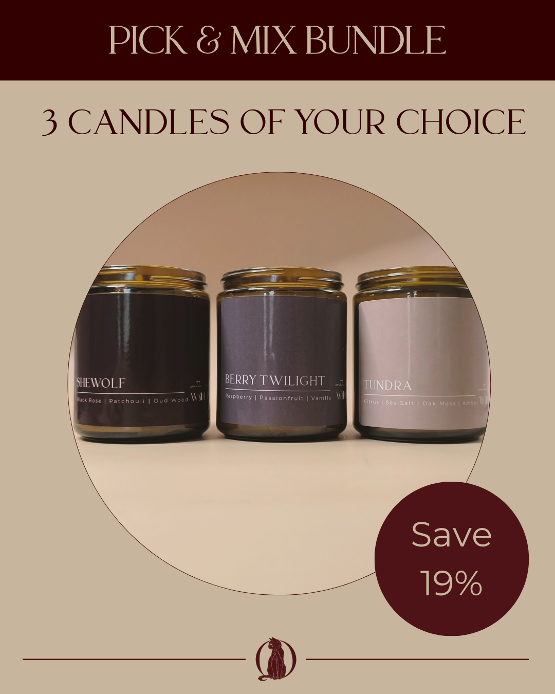 Bundle It Up 'Pick & Mix' - 3 x 220gm Candles - Wolf Candle Co