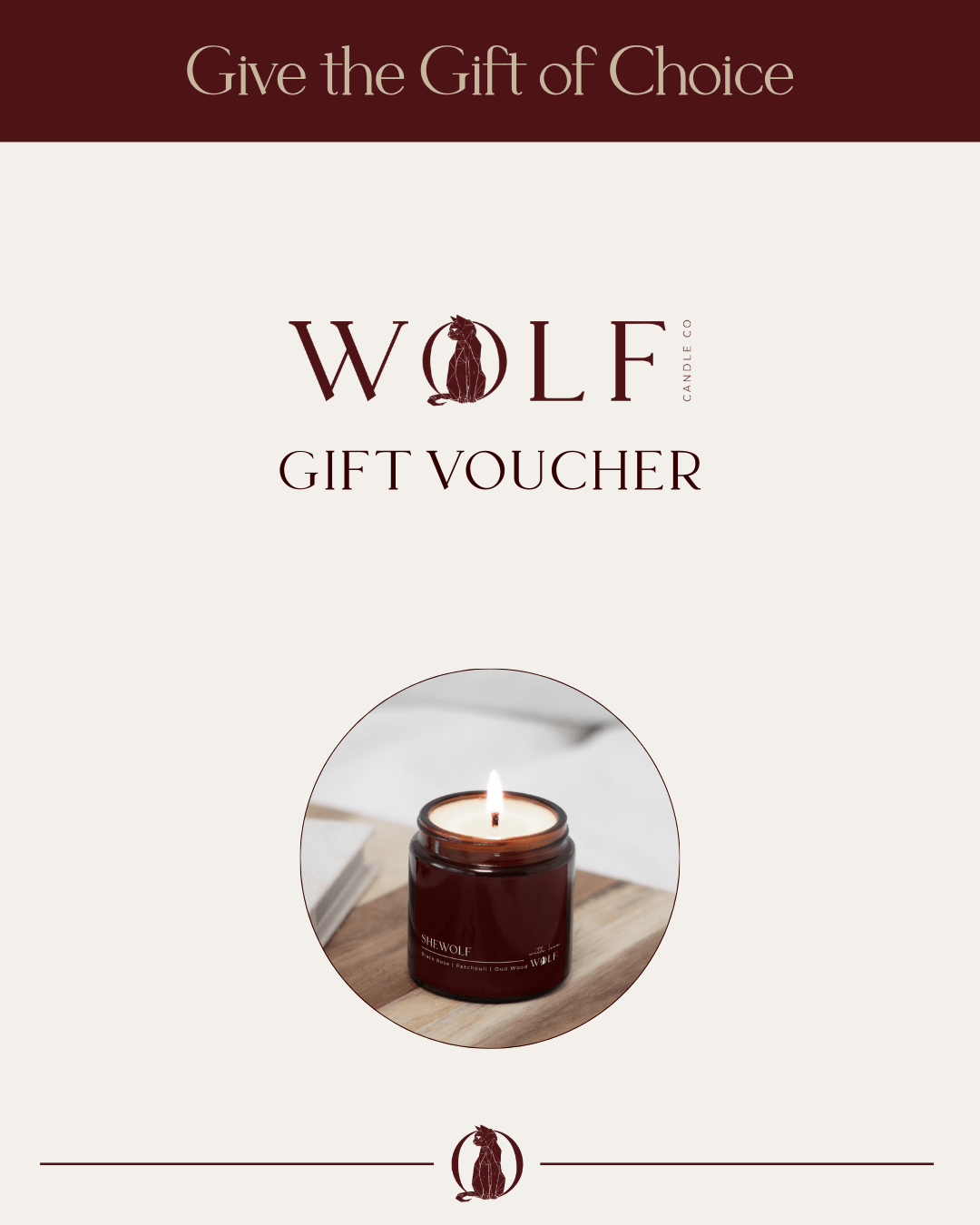 Picture of Wolf Candle with Voucher text