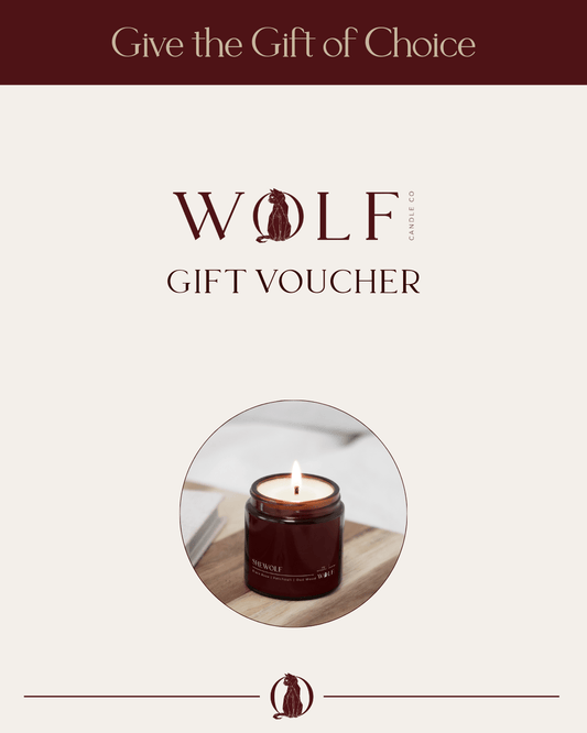 Picture of Wolf Candle with Voucher text