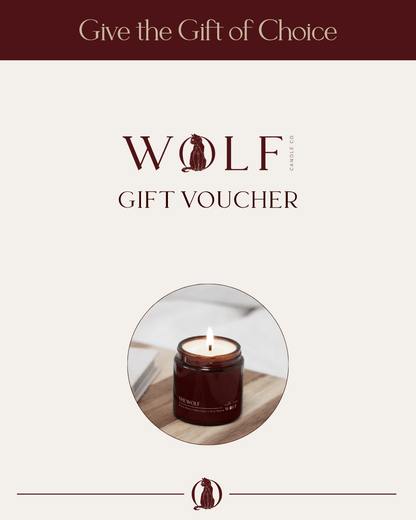 Picture of Wolf Candle with Voucher text