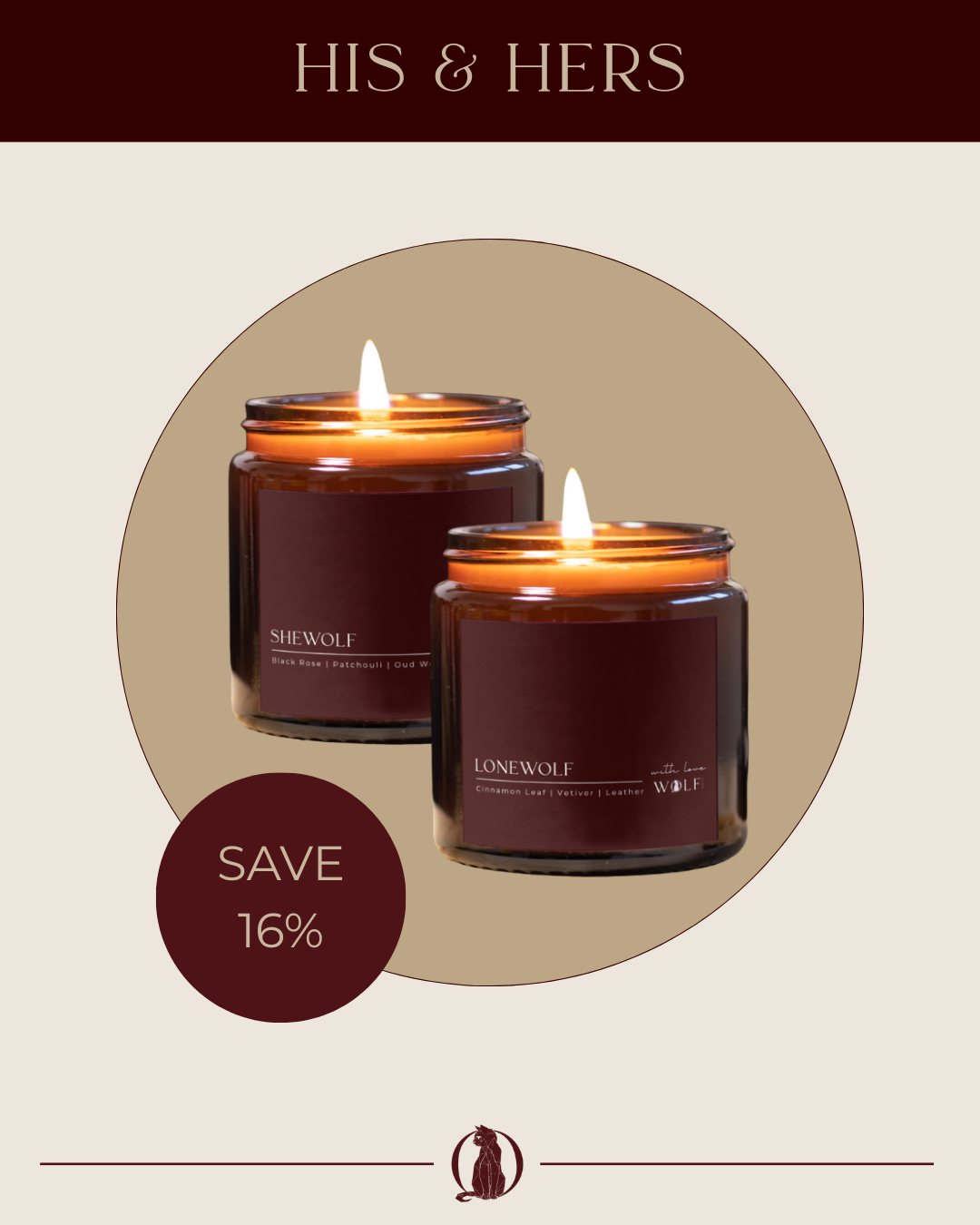 Bundle It Up 'His & Hers' - 2 x 220gm Candles - Wolf Candle Co